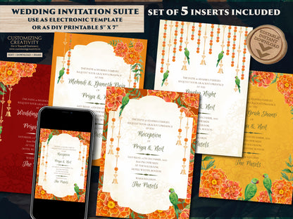 Marigold invitations Indian as Hindu Wedding card Gujrati, Gujarati Kankotri invites, Digital wedding card Hindu & Indian wedding invitation