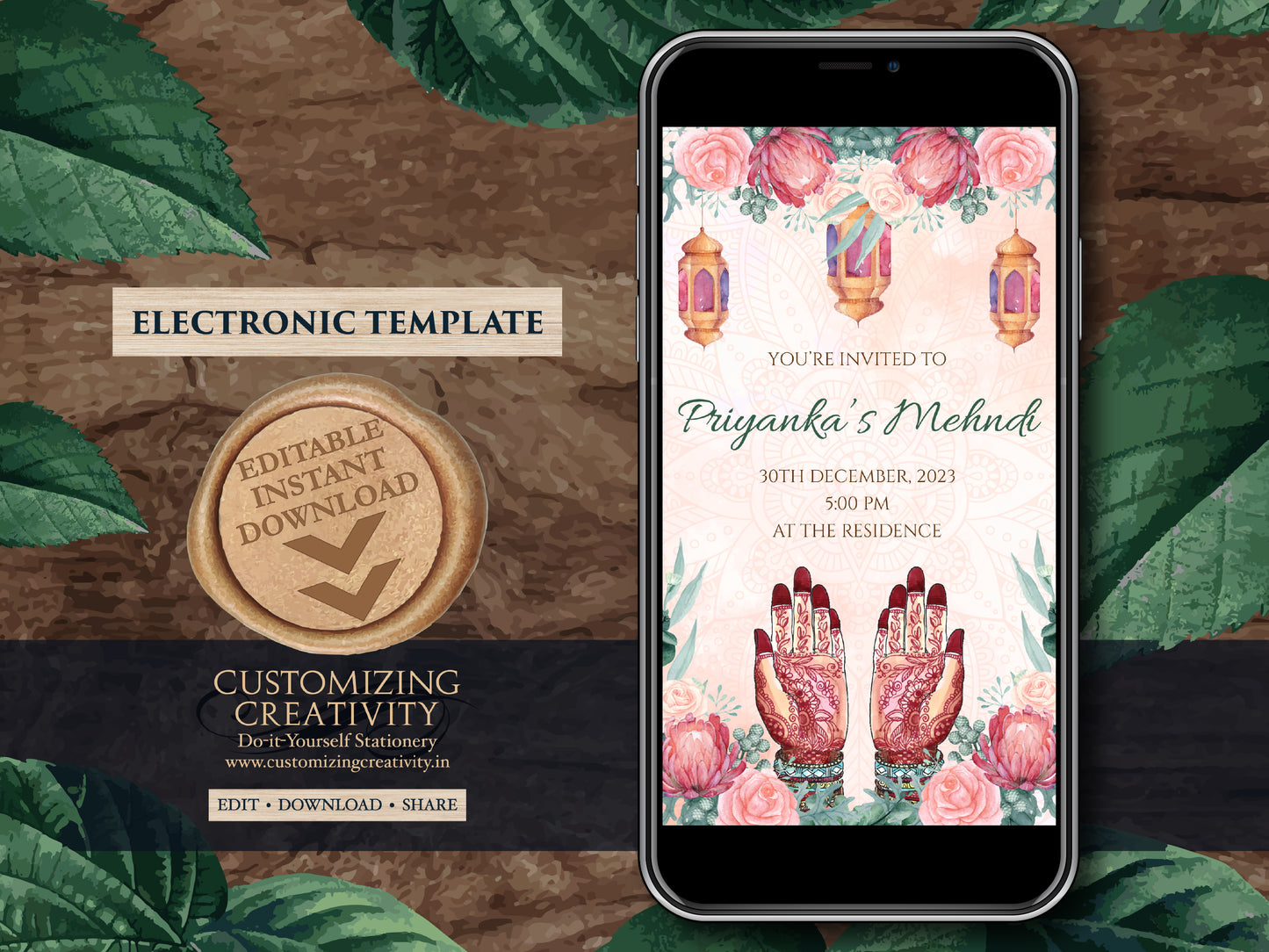 Mehndi invitations as Mendhi invites, Henna Party invites Mehndi Invites, Mendhi Night invites & Digital Mehndi invites, Mehendi invitations