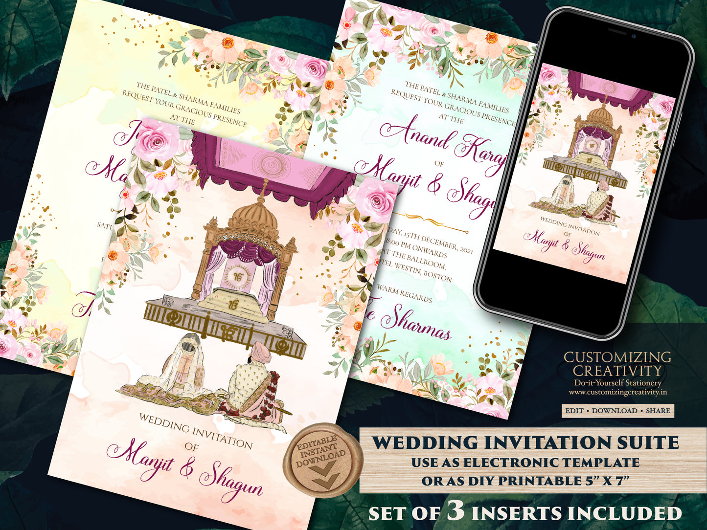 Anand Karaj cards & Sikh invitations, Anand Karaj invites as Punjabi invitations, Sikh Invites as Punjabi invites, Anand Karaj invitations