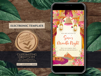 Mehndi invite Digital Mehendi invitation, Mehndi invitations Digital Dholki invite & Mendhi Night invite as Dholki invitations Mehndi cards