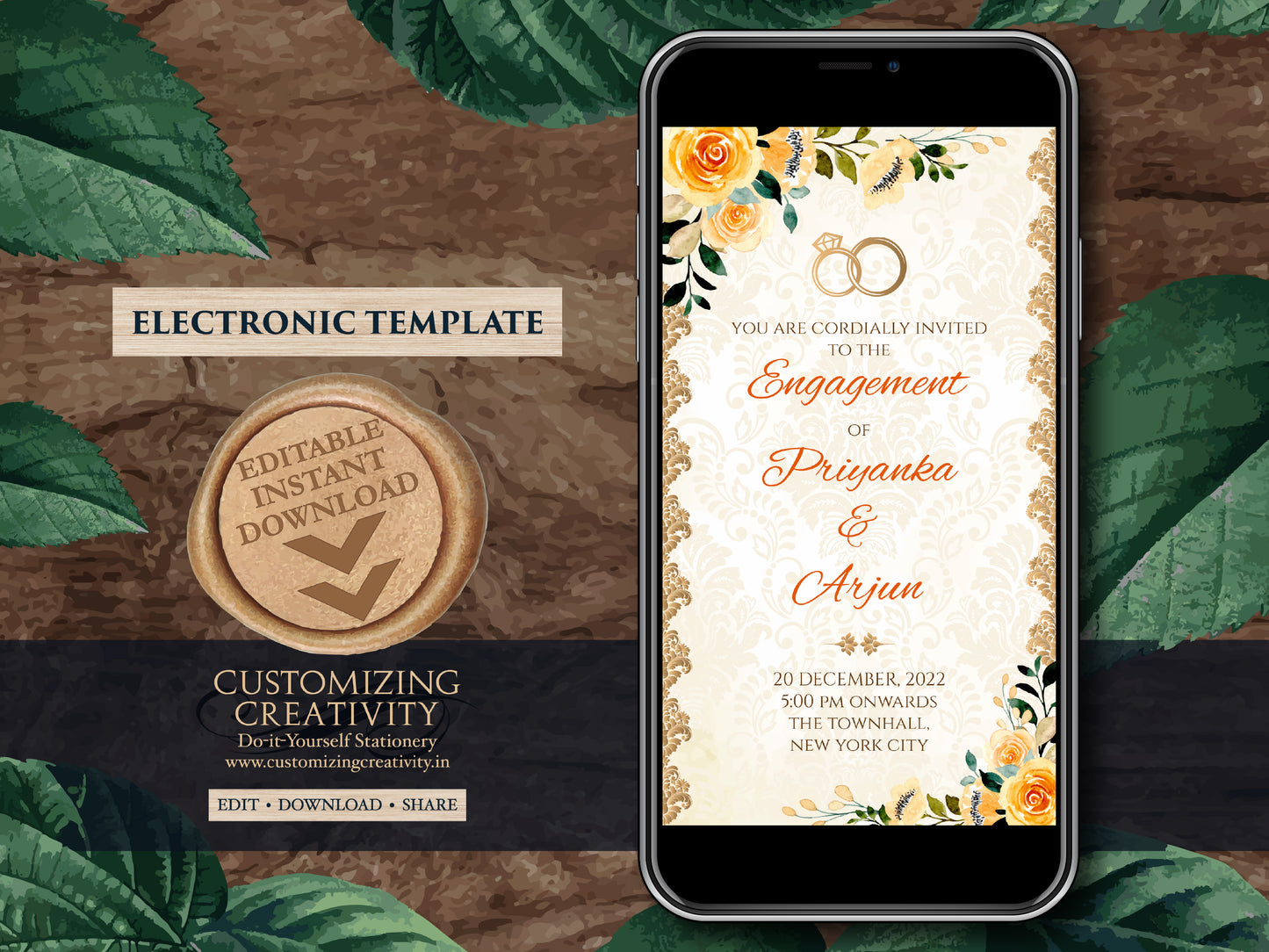 Indian Ring Ceremony Invites Digital as Engagement invitations Electronic, Digital Ring Ceremony cards & WhatsApp Engagement invite template