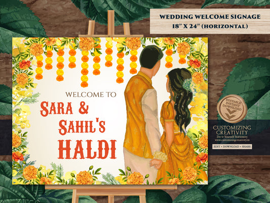 Haldi decoration as Haldi decor, Couple Haldi signages & Pithi signages, Holud signages Welcome to Haldi ceremony Sign as Haldi Welcome Sign