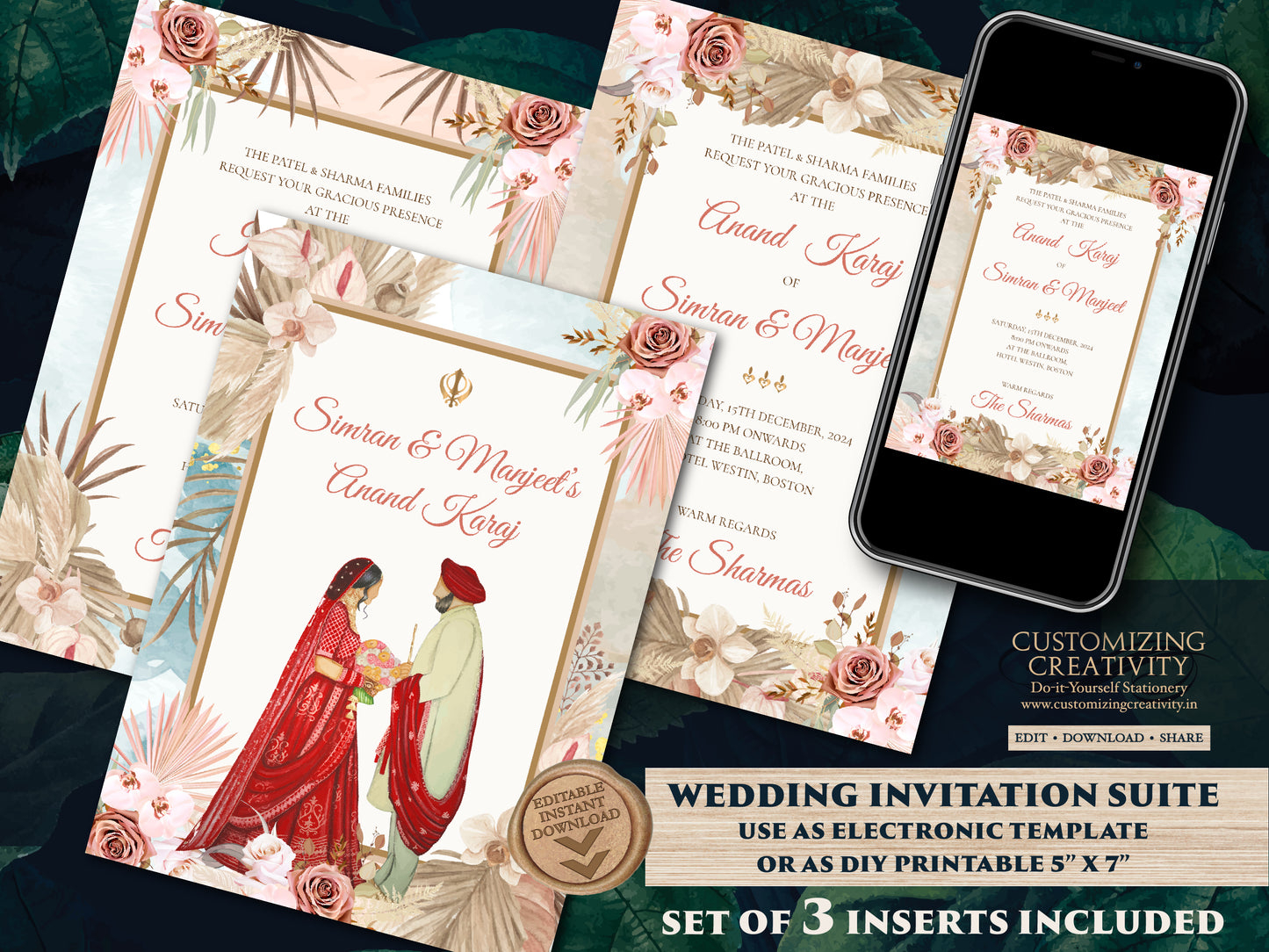Anand Karaj cards & Sikh invitations, Anand Karaj invites as Sikh Invites, Punjabi invitations as Punjabi invites Anand Karaj invitations