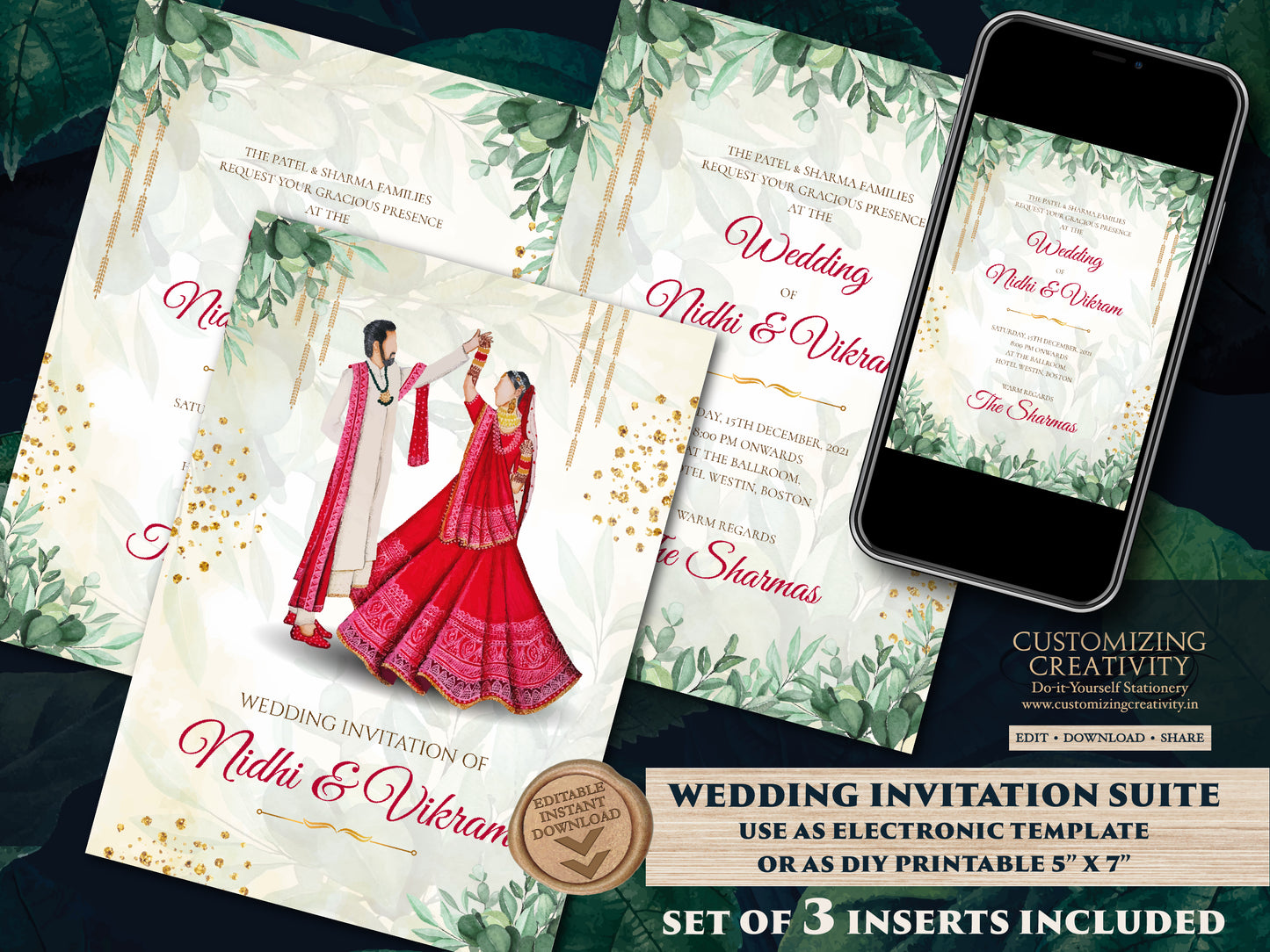 Indian wedding card as Indian Wedding invite, Indian wedding invitation Wedding invite Indian, Hindu invitation & Hindu Wedding Invitation