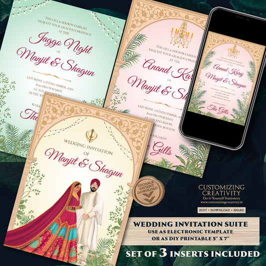 Punjabi wedding card Sikh Wedding invitation, Sikh wedding card & Punjabi Wedding invitation, Indian wedding invitation Sikh wedding invite
