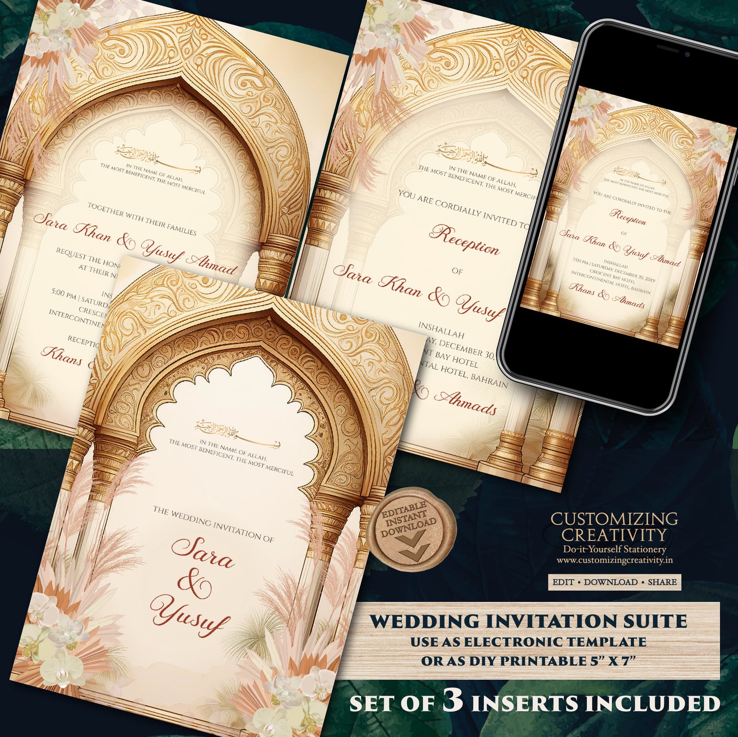 Muslim wedding cards Digital Islamic Wedding Invitations, Muslim wedding Invitation & Digital Nikkah invites as Digital Nikkah invitations