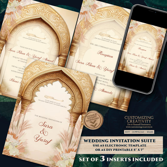 Muslim wedding cards Digital Islamic Wedding Invitations, Muslim wedding Invitation & Digital Nikkah invites as Digital Nikkah invitations