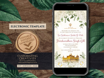 Sri Sukhmani Sahib Path invite & Sukhmani Sahib Path invite, Sikh invitations for path as Punjabi Wedding invitations, Sukhmani Path invites