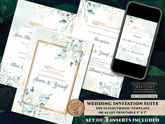 Muslim Invitations Digital Nikkah invite, Walima Invitation & Digital Arabic invitation, Muslim wedding card as Digital Islamic wedding card