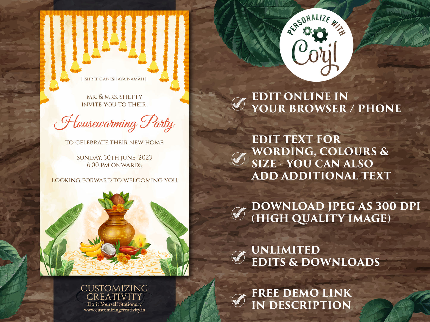 Griha Pravesh invites as Indian Pooja invitation, Indian Housewarming invitations & Digital Housewarming invite, Gruha Pravesh invite Indian