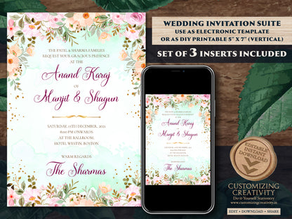 Anand Karaj cards & Sikh invitations, Anand Karaj invites as Punjabi invitations, Sikh Invites as Punjabi invites, Anand Karaj invitations
