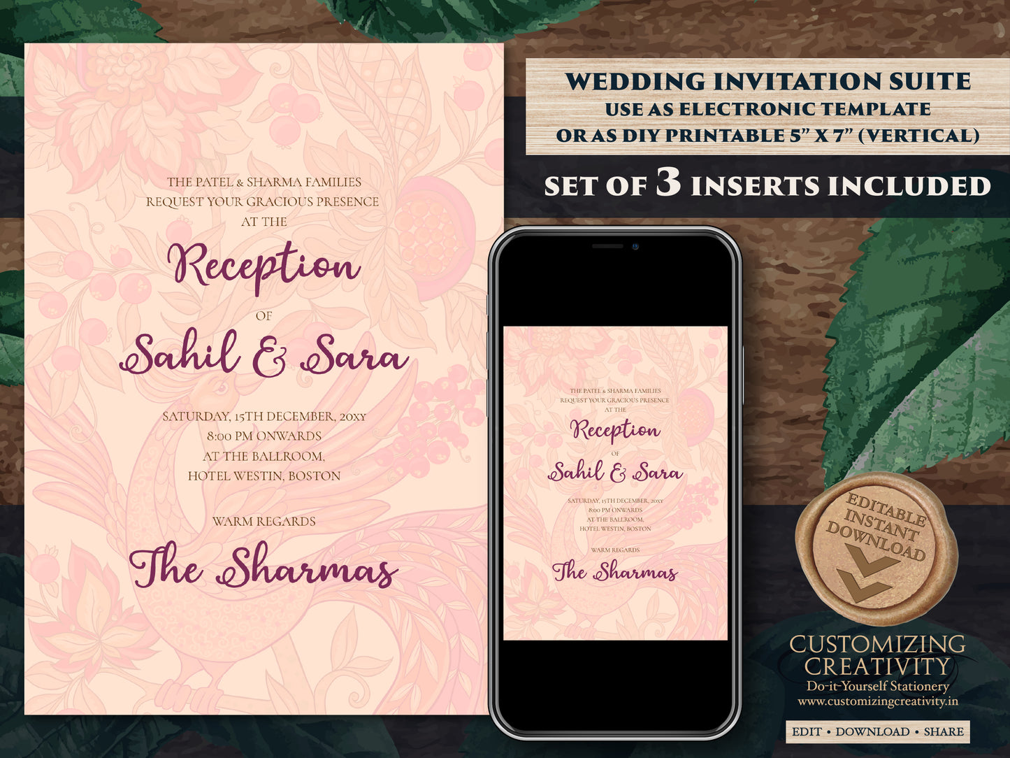 Digital Hindu Wedding Invitation Indian invite, Indian Wedding cards & Indian wedding invitation, Hindu wedding card as Hindu Wedding invite