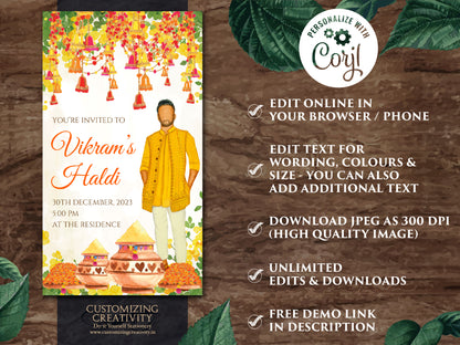 Groom Haldi invitations & Boy Pithi Invites, Boy Haldi invite card as Groom Pithi invitations, Groom Haldi invitation as Groom Haldi cards