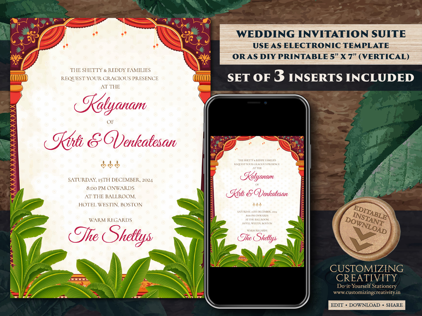 Telugu Wedding card & Telugu Wedding invite, Tamil wedding card as South Indian Wedding invitation, Tamil Wedding invitation as Tamil invite