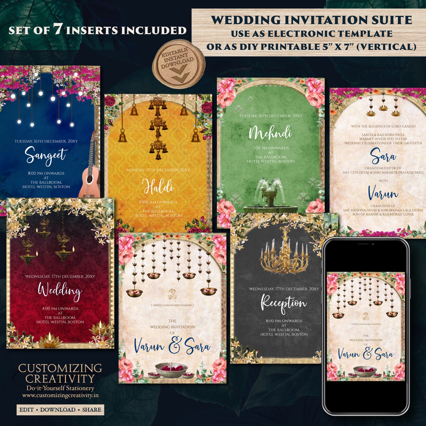 Indian wedding cards Hindu Wedding invitation, Indian wedding invitation as Hindu wedding card, Indian wedding invite & Hindu wedding invite