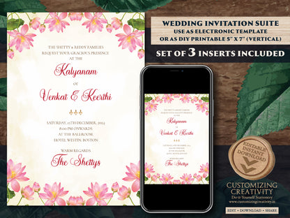 Telugu Wedding cards & Telugu wedding invitation, South Indian Wedding invites as Telugu Wedding invites, Tamil Wedding invitation Indian