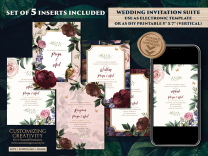 Indian Wedding invites Digital, Floral Indian invites & Indian Invitations Digital, Hindu Wedding invitations as Indian Wedding cards Hindu