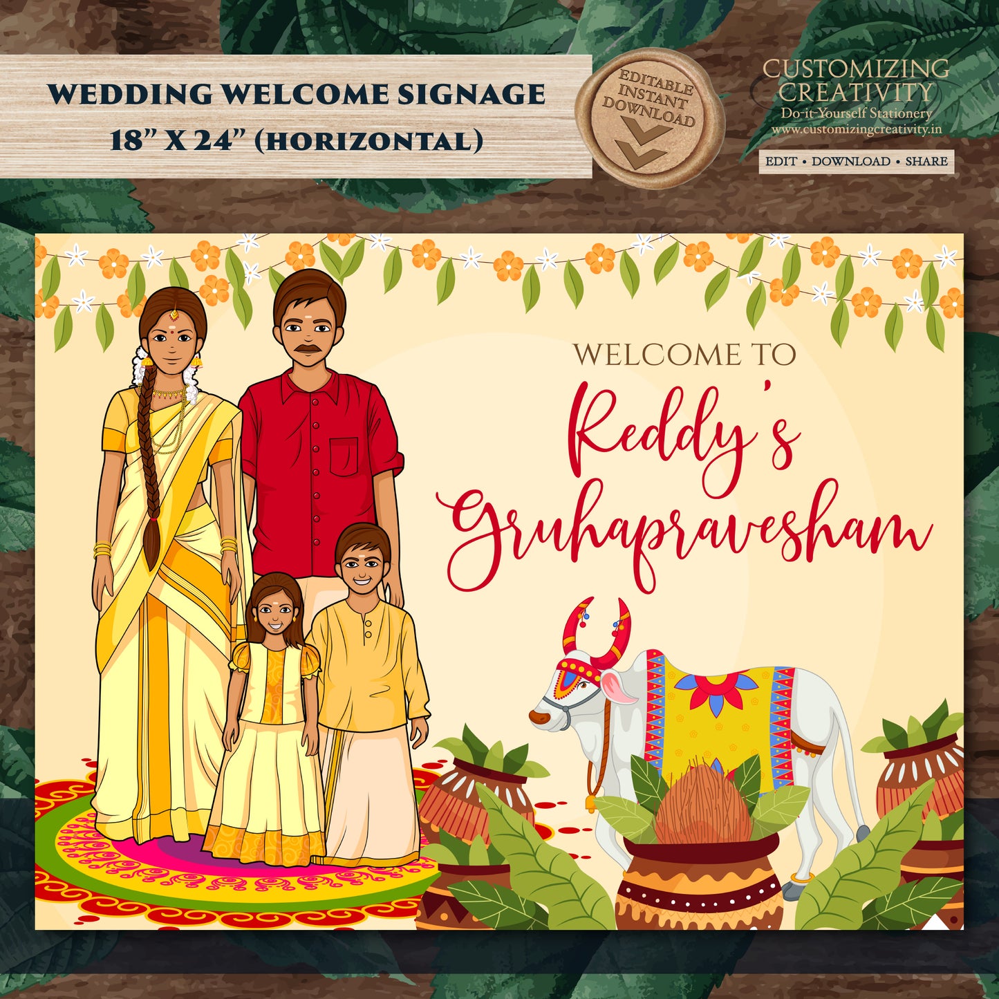 Gruhapravesam Welcome sign Indian Housewarming sign, Grihapravesh Welcome sign & Gruhapravesam signs, Indian Housewarming welcome signs