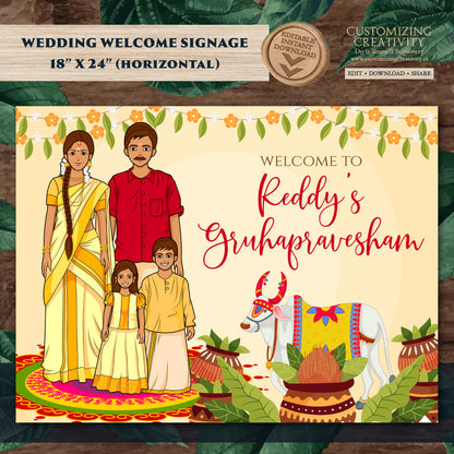 Gruhapravesam Welcome sign Indian Housewarming sign, Grihapravesh Welcome sign & Gruhapravesam signs, Indian Housewarming welcome signs