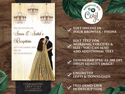 Reception invites & Digital Reception card, Indian Reception invitation as Indian Wedding card, Indian invitations as Indian Wedding invites