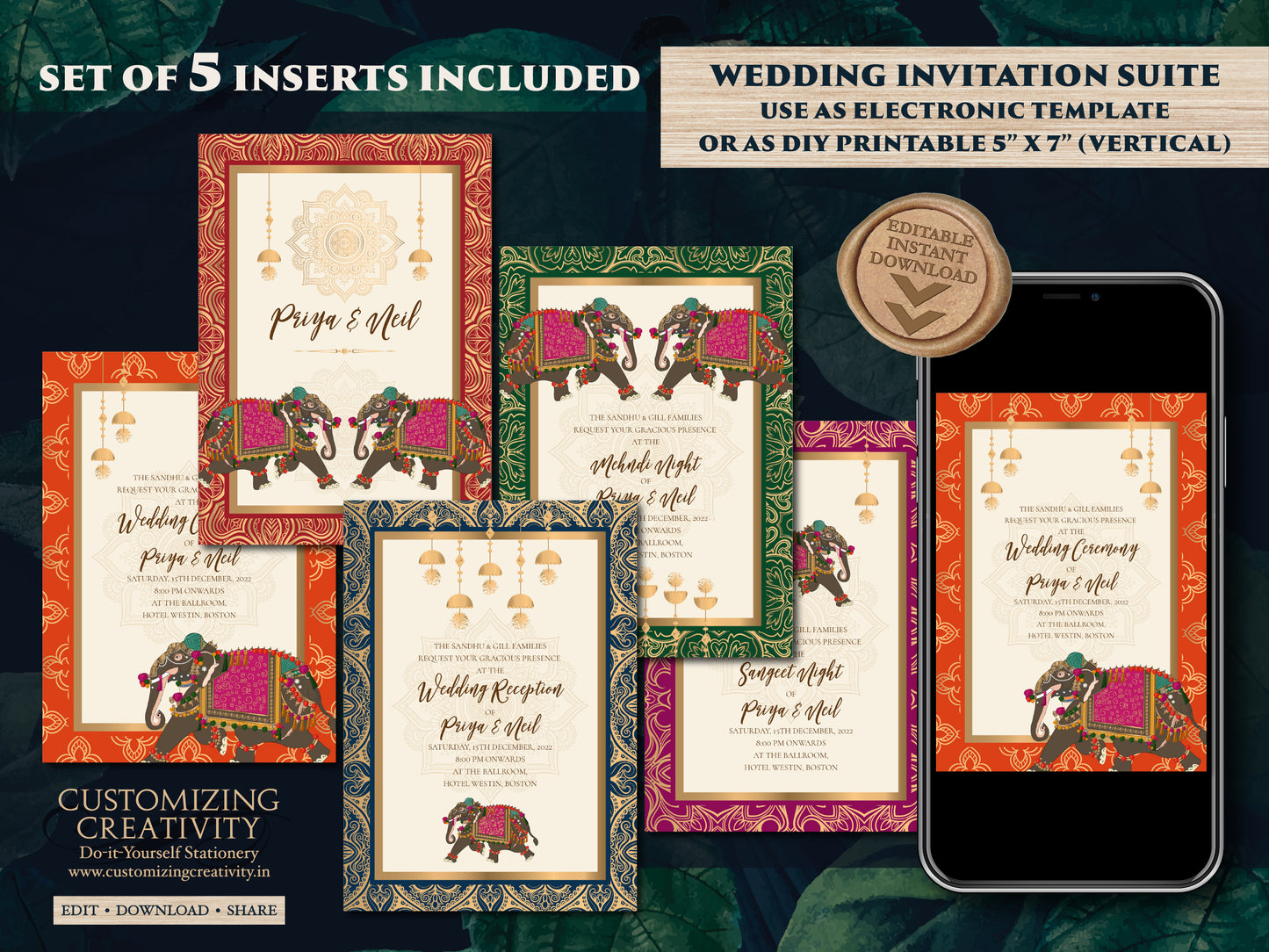 Indian Invitations as Elephant Wedding cards Floral, Wedding invites Elephant & Indian Wedding invitation Hindu wedding card, Indian Invites