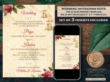 Garden Wedding Invite Indian & Sikh Wedding invitation as Punjabi invitations Wedding, Electronic Hindu Wedding Card Digital invitations DIY