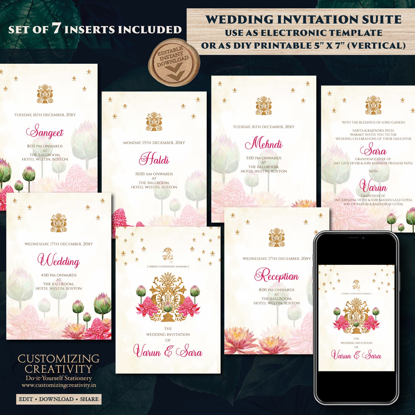 Indian wedding invite Gujarati Kankotri, Hindu invitation as Digital Hindu Wedding card Indian Wedding invitation, Hindu wedding invitation