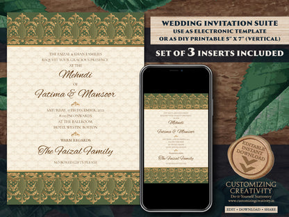 Moroccan invite as Muslim invitation digital, Muslim Wedding invitation & Arabic Wedding Card, Nikkah invite Digital, Mehndi invitations DIY