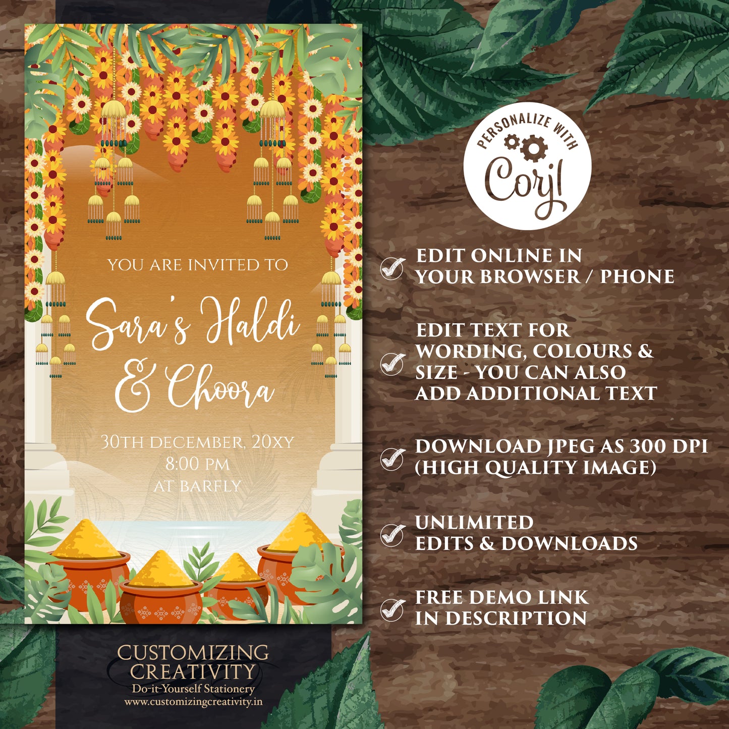 Haldi invitations Digital Choora invites, Choora invitations & Haldi invites, Digital Chura invites as Chura invitations, Pithi invitations