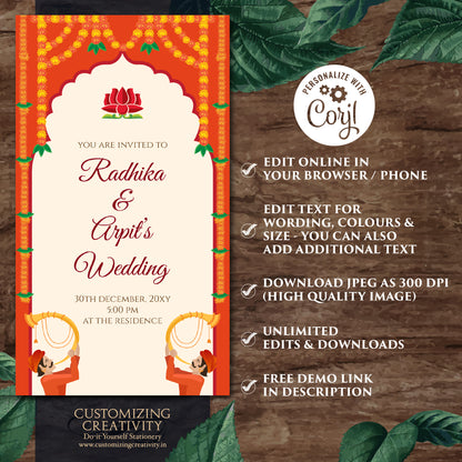 Hindu wedding invite & Indian Wedding invitation, Digital Indian Wedding invite Hindu Wedding card, Hindu invitation as Indian wedding cards