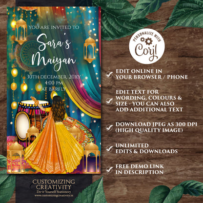Digital Maiyan invites as Pithi invites, Pithi invitations Mayoun invitations, Haldi invites Digital Haldi invitations & Mehndi invitations
