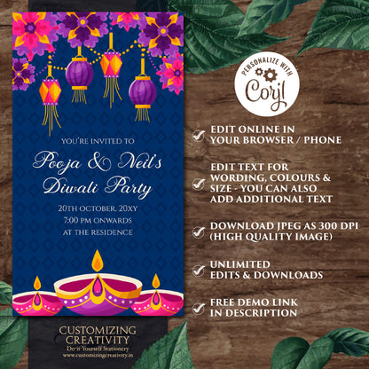 Happy Diwali card greeting as Diwali Evite template, Diwali party invite Digital Diwali invitations, Diwali party invitation & Diwali invite