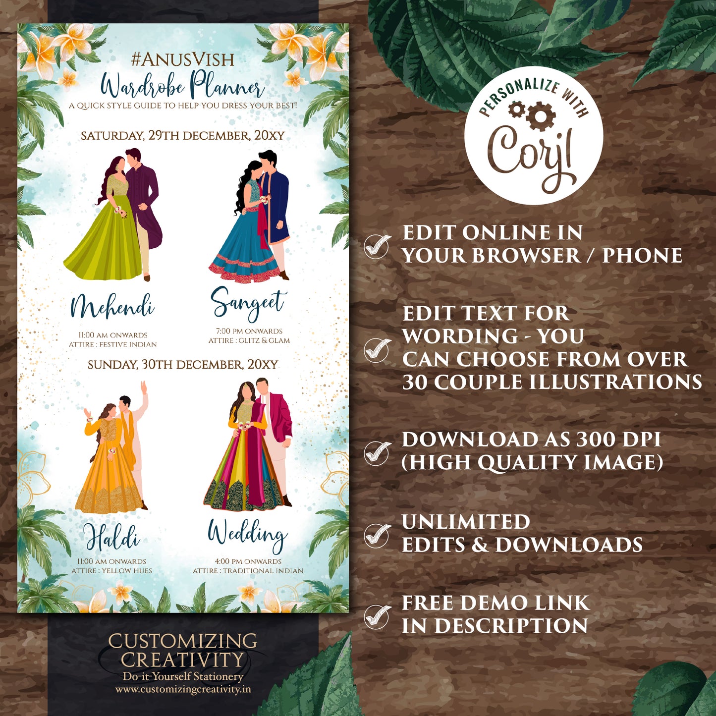 Indian wedding Timeline Indian wedding itinerary, Digital Hindu Wedding Wardrobe Planner & Indian Wedding Program, Hindu Wedding Program