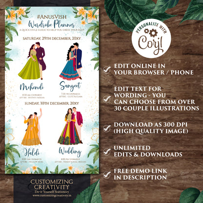 Indian wedding Timeline Indian wedding itinerary, Digital Hindu Wedding Wardrobe Planner & Indian Wedding Program, Hindu Wedding Program
