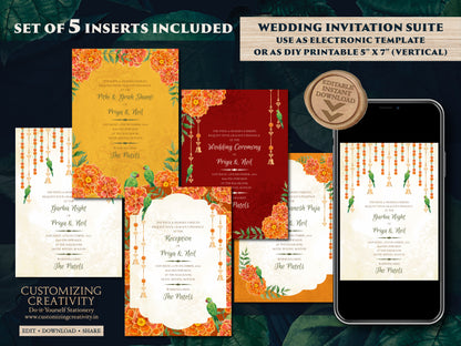 Marigold invitations Indian as Hindu Wedding card Gujrati, Gujarati Kankotri invites, Digital wedding card Hindu & Indian wedding invitation