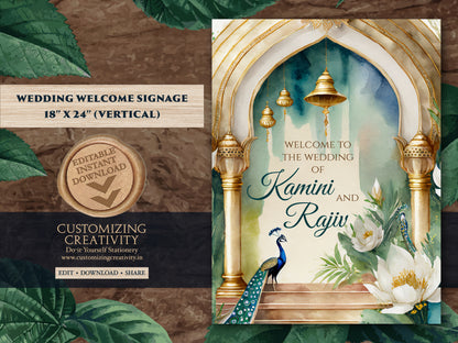 Hindu wedding sign & Indian Wedding decor, Desi Wedding Sign as Anand Karaj welcome sign, Indian Wedding Welcome sign as Sikh wedding sign