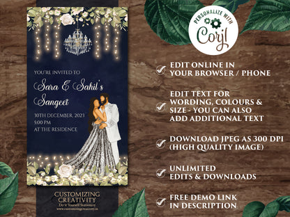 Digital Sangeet cards & Indian Sangeet invitations, Sangeet invites as Wedding Sangeet card, Indian invitations as Indian Sangeet invites
