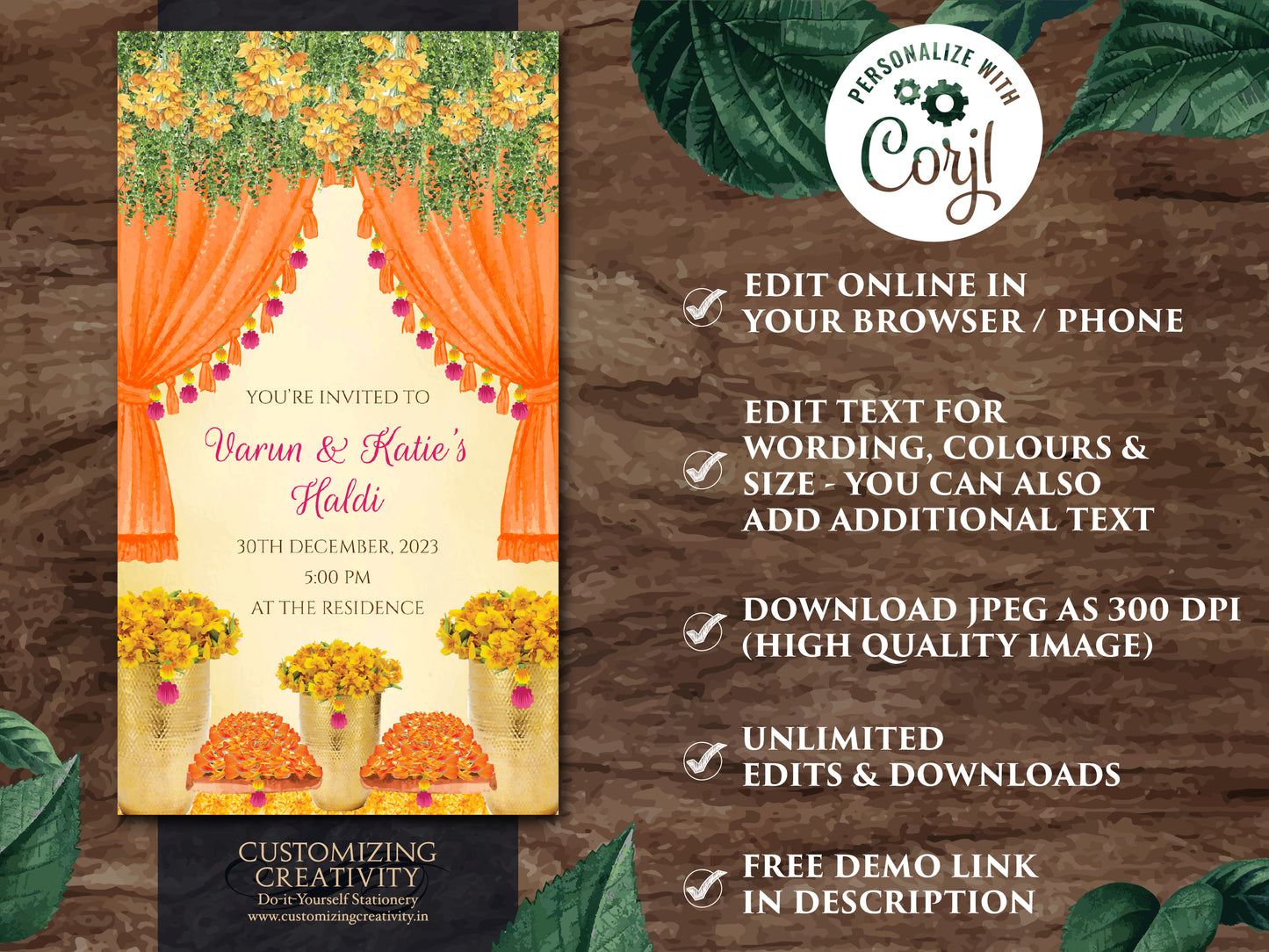 Electronic Haldi invites & Haldi invitations, Holud invitations as Digital Haldi card, Digital Pithi invites as Mayoun invites, Holud invite