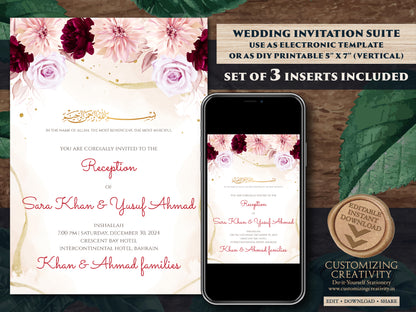 Digital Islamic wedding cards Muslim Nikkah cards, Digital Muslim Wedding Invite Islamic & Nikkah invitation, Pakistani Wedding cards Muslim