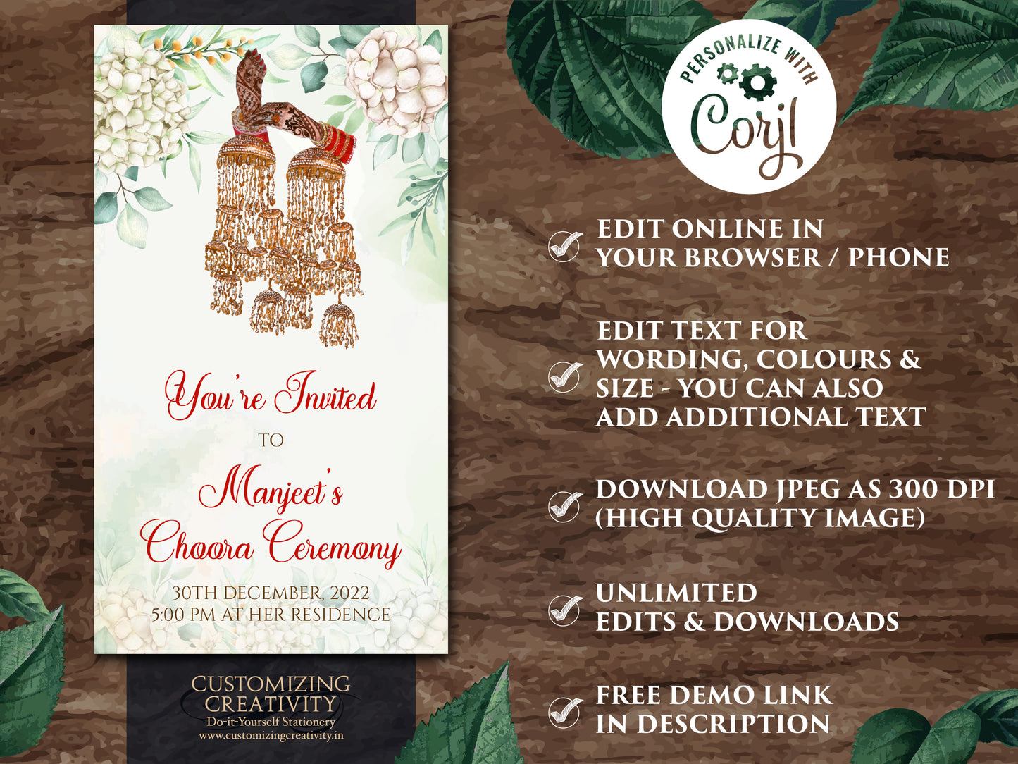 Chura ceremony invite as Chura Wedding card, Chura invites & Chura invitation, Sikh invitation as Sikh Wedding invite, Punjabi Wedding cards