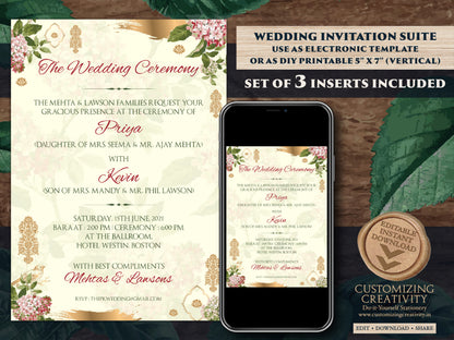 Wedding Invites Boho as Boho Flower Wedding card Garden, Boho Indian Invitations Pastel, Indian Wedding invites & Hindu Wedding card Florals