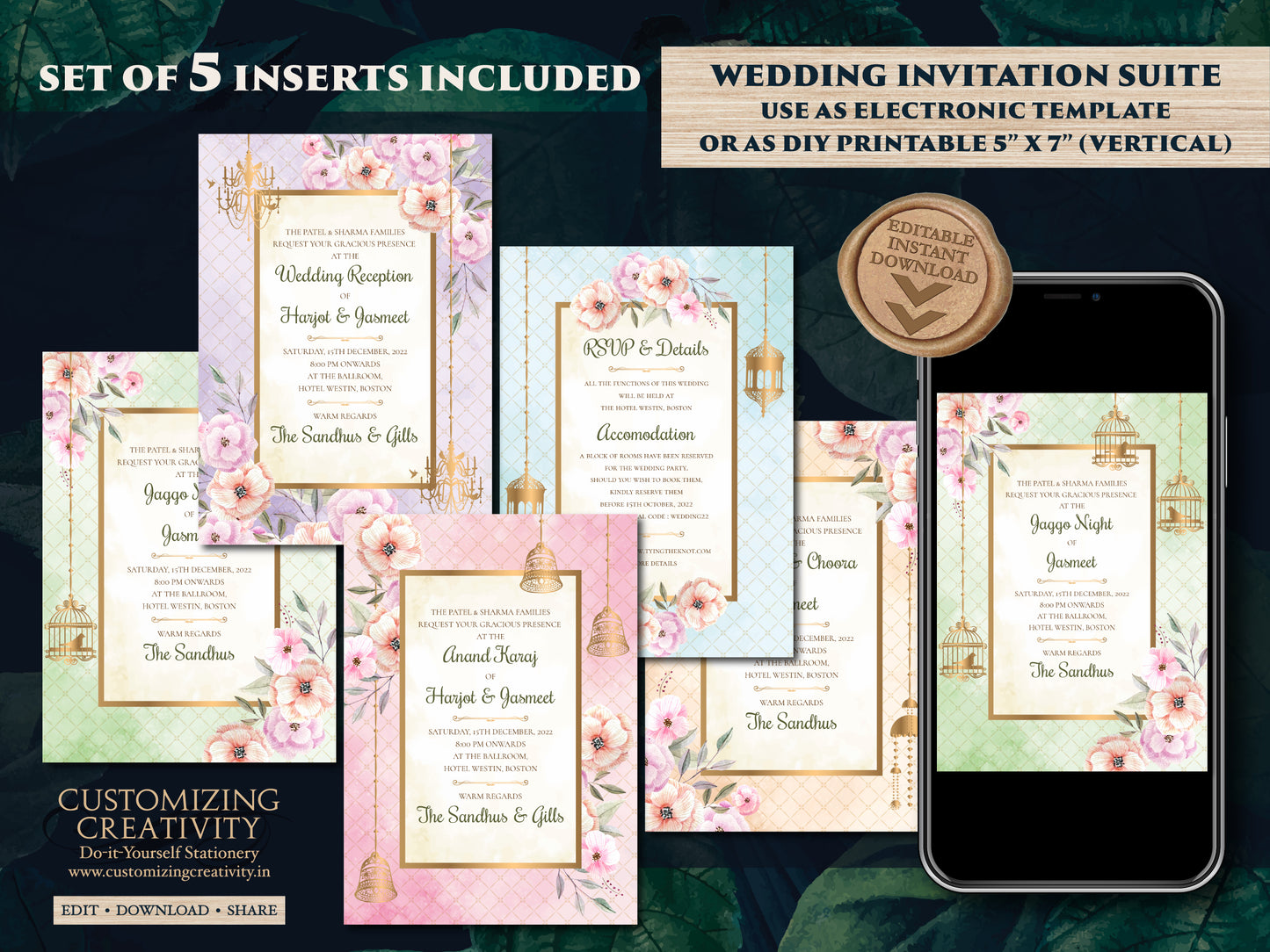 Sikh Wedding Invitations as Indian Wedding cards Floral, Anand Karaj Wedding invites Sikh & Sikh invitations Indian, Anand Karaj invitations