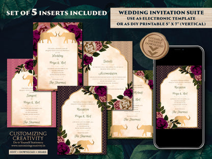Indian Wedding Invitations as Elephant Wedding cards Floral, Wedding invites Elephant & Indian invitation Hindu wedding card, Indian Invites