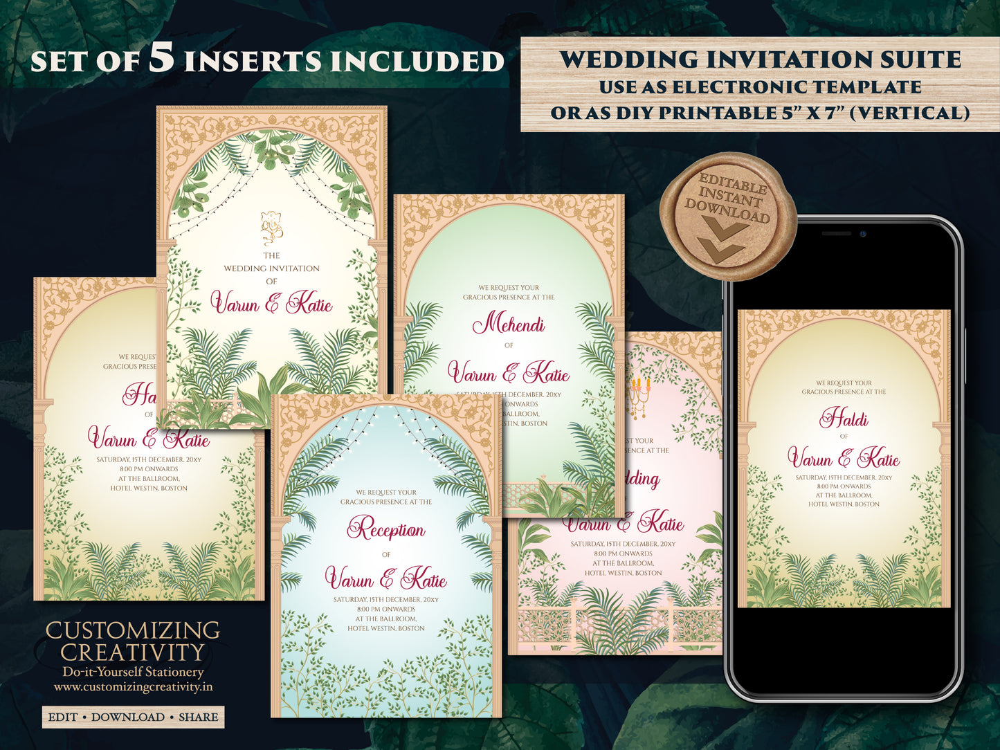 Indian wedding invitation Digital Hindu Wedding card, Indian wedding card as Gujarati Kankotri, Hindu invitation as Hindu wedding invite