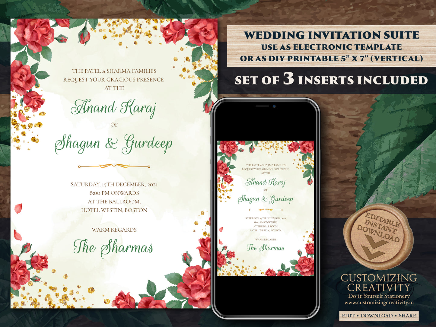 Punjabi Wedding invite as Sikh invitations, Punjabi wedding card as Sikh wedding card Indian, Anand Karaj invites & Sikh Wedding Invite
