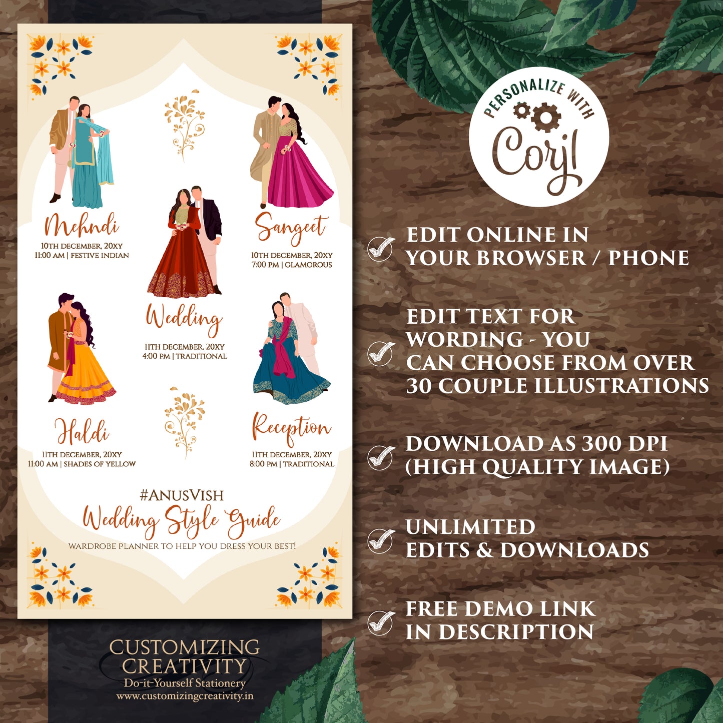 Indian wedding itinerary Digital Indian wedding Timeline, Hindu Wedding Wardrobe Planner & Indian Wedding Program, Hindu Wedding Program