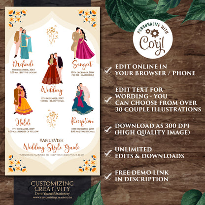 Indian wedding itinerary Digital Indian wedding Timeline, Hindu Wedding Wardrobe Planner & Indian Wedding Program, Hindu Wedding Program