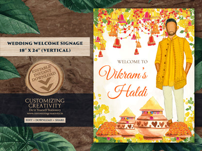 Boy Haldi posters & Groom Haldi signs, Welcome to Haldi Sign for boy as Haldi Welcome Signs Boy, Haldi decoration as Haldi decor signs Groom
