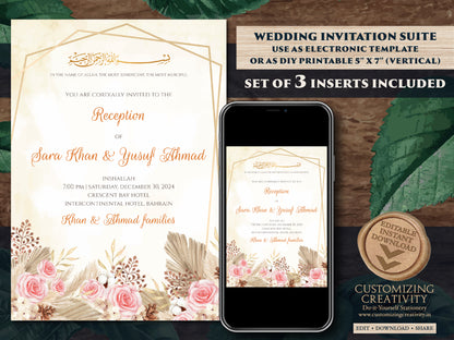 Muslim wedding Invitation Nikkah invite Digital, Islamic Invitation Pakistani & Digital Nikah invitation, Muslim wedding card as Shaadi card