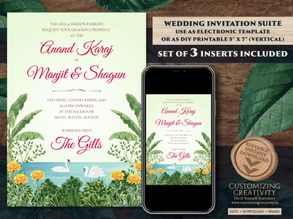 Punjabi wedding invitation Sikh wedding card, Punjabi Wedding card & Sikh Wedding invitation, Indian wedding cards as Anand Karaj invitation